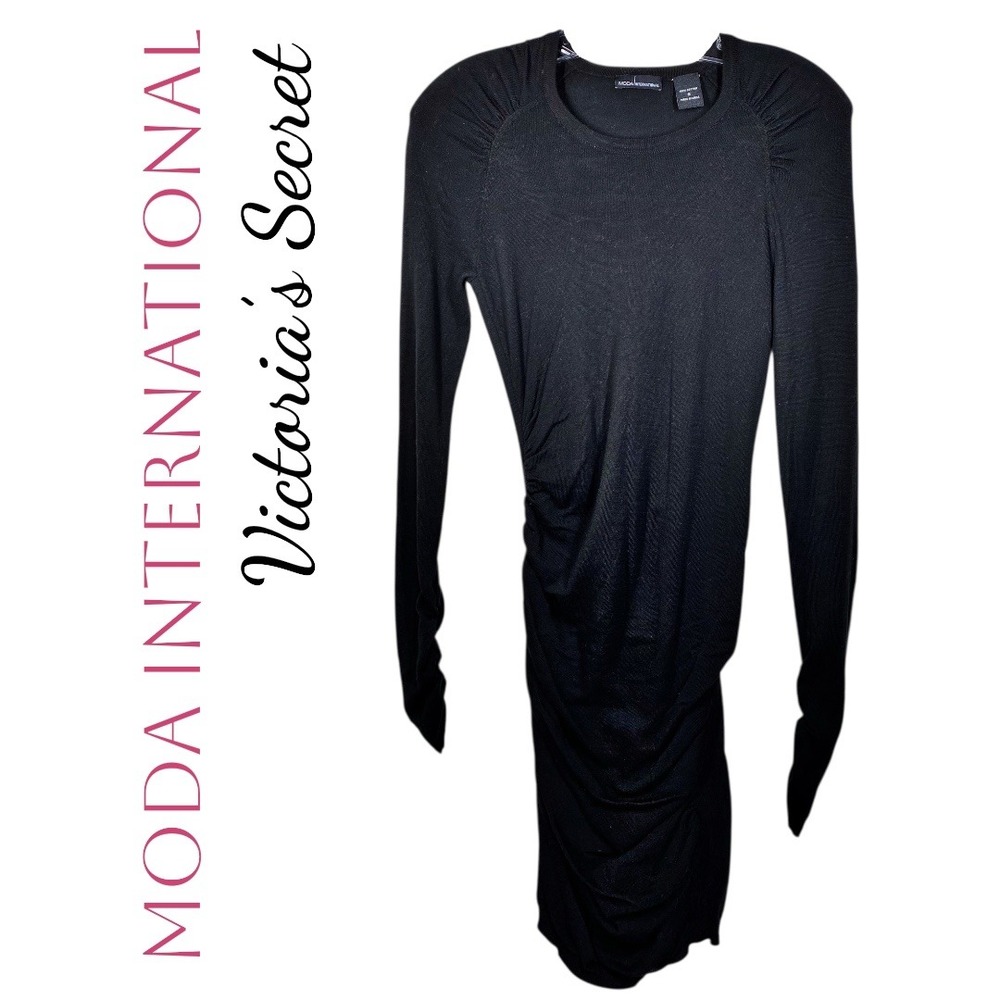 NWOT Victoria's Secret Blk Ruched Bodycon‎ Long Sleeve Mini Dress Small Y2K Glam
